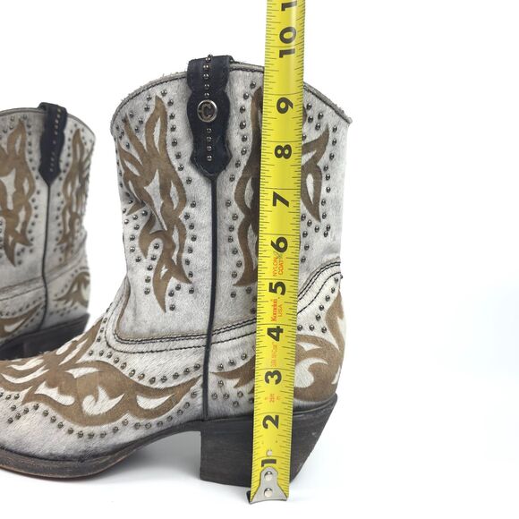 CORRAL Grey Fur Laser Studs Shortie Leather Boots Western Boho Cowgirl Rodeo 9.5 - Picture 8 of 12